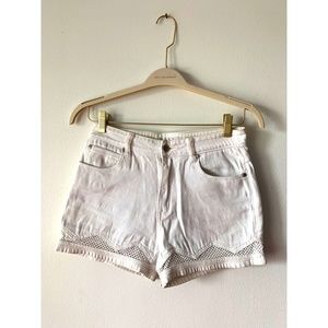 Minkpink White denim shorts with crochet inserts